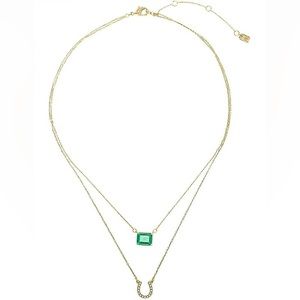 ⭐️ LAUREN Ralph Lauren Gold-Tone & Green Stone Double Pendant Horseshoe Necklace
